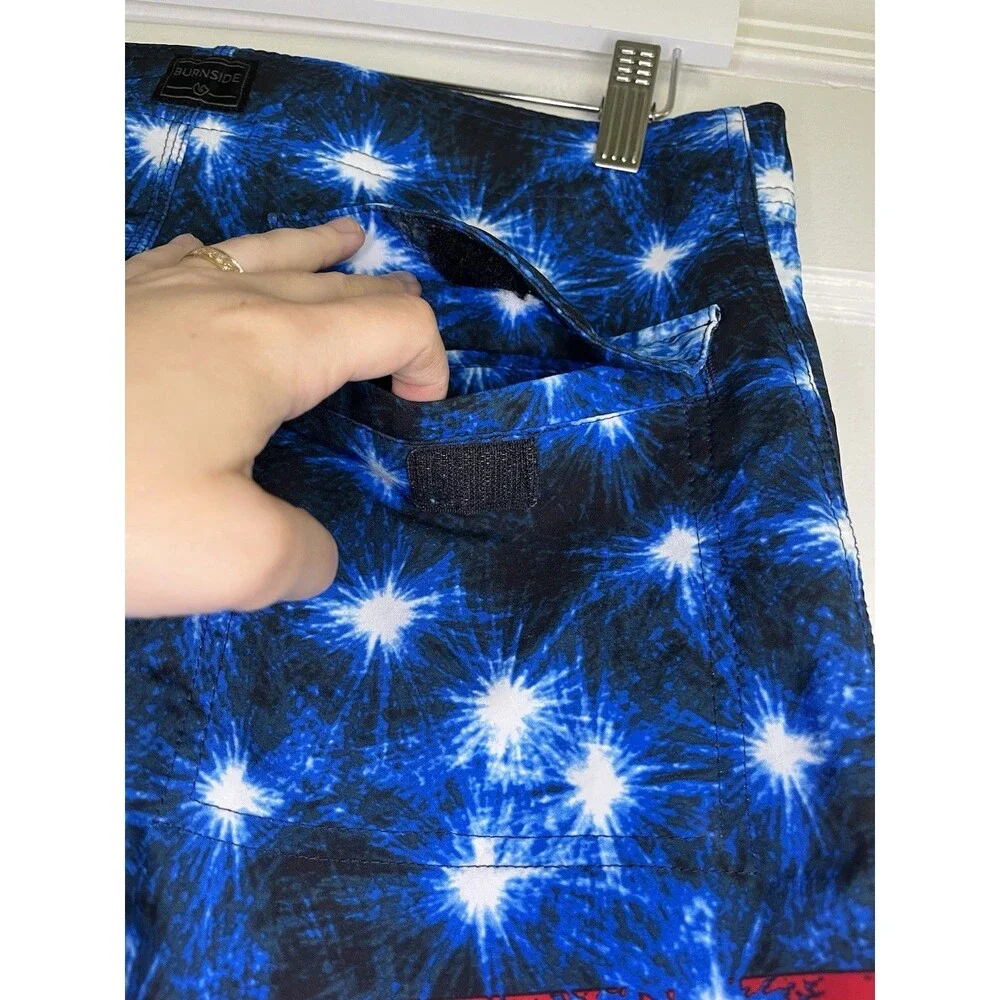 Burnside Board Shorts Patriotic Stars Stripes Men's Size 28 Drawstring Pockets